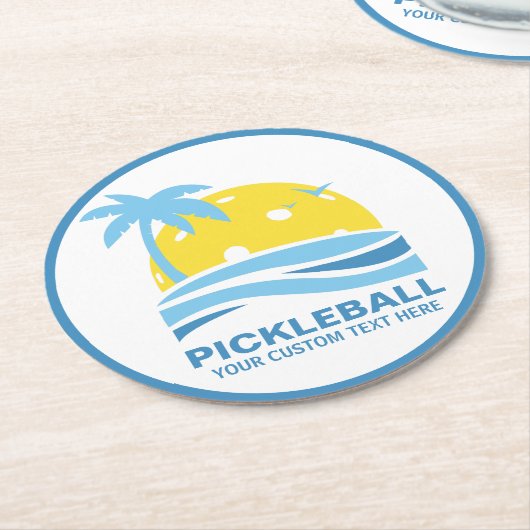 Dessous-de-verre Rond En Papier Palmier Tropical Sun Custom Pickleball (Incliné)