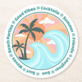 Dessous-de-verre Rond En Papier Palmiers tropicaux Hawaiian Island Good Vibes (Devant)