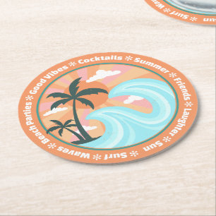 Dessous-de-verre Rond En Papier Palmiers tropicaux Hawaiian Island Good Vibes