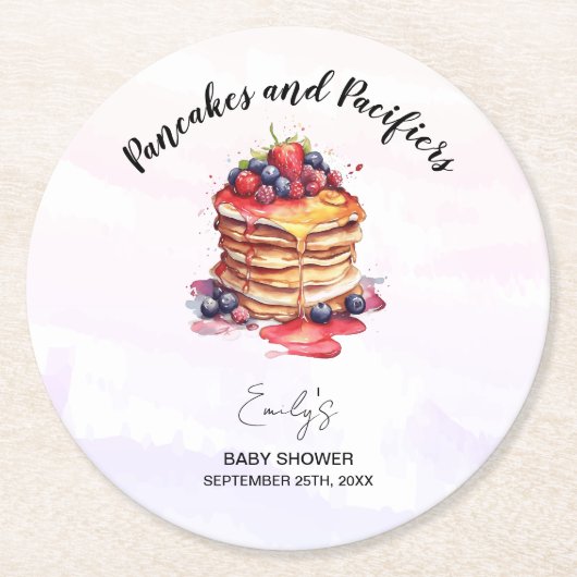 Dessous-de-verre Rond En Papier Pancakes et Pacificateurs Baby shower Brunch (Devant)