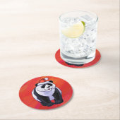 Dessous-de-verre Rond En Papier Panda Ours Noël Rouge (En situation)