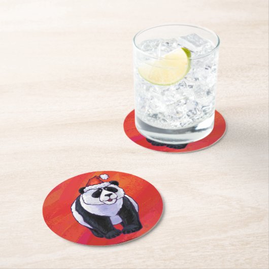 Dessous-de-verre Rond En Papier Panda Ours Noël Rouge (En situation)