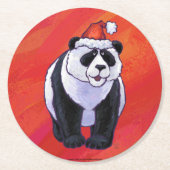 Dessous-de-verre Rond En Papier Panda Ours Noël Rouge (Devant)