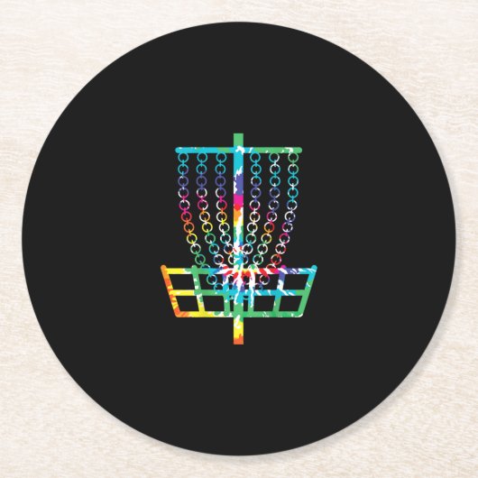 Dessous-de-verre Rond En Papier Panier de golf sur disque - Hippie Rainbow Gippie (Devant)