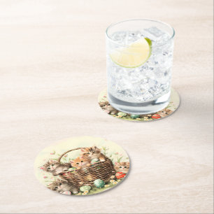 Dessous-de-verre Rond En Papier Panier de Pâques de Chatte-Printemps