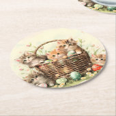 Dessous-de-verre Rond En Papier Panier de Pâques de Chatte-Printemps (Incliné)