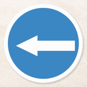 Dessous-de-verre Rond En Papier Panneau de direction Flèche gauche bleue   Dessous