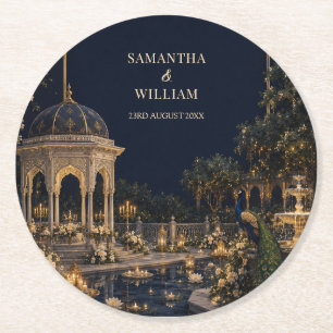 Dessous-de-verre Rond En Papier Paon de mariage royal moghol