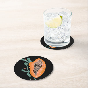 Dessous-de-verre Rond En Papier Papaye lettrage dessiné à la main fruit tropical