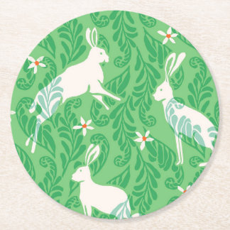 Dessous-de-verre Rond En Papier Paper Coaster in spring green rabbits and ferns