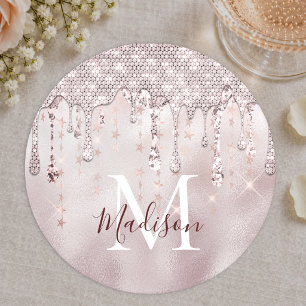 Dessous-de-verre Rond En Papier Papier chic rose blush or scintillant monogramme q