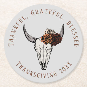 Dessous-de-verre Rond En Papier Papier de Thanksgiving Crâne de Vache Occidental G
