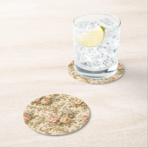 Dessous-de-verre Rond En Papier Papier peint à motif floral vintage