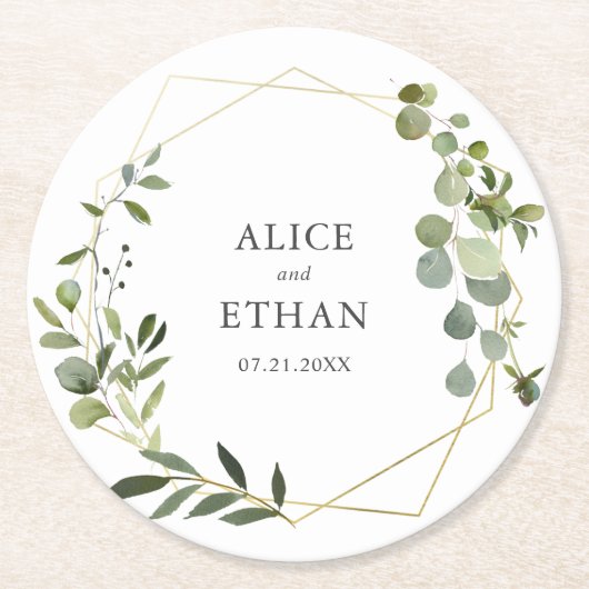 Dessous-de-verre Rond En Papier Papier rond Mariage végétal vert (Devant)