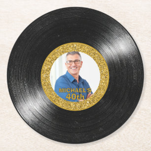 Dessous-de-verre Rond En Papier Papier Vinyle Disque Noir et Or pour 40e Anniversa