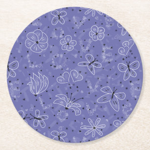 Dessous-de-verre Rond En Papier Papillon AMOUR - motif sans couture.