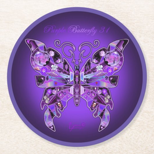Dessous-de-verre Rond En Papier Papillon pourpre 31 (Devant)