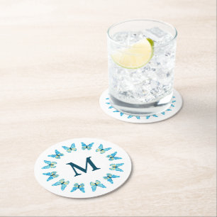 Dessous-de-verre Rond En Papier Papillons Couleurs personnalisées Monogramme graph