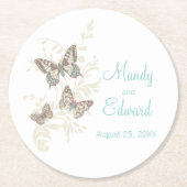 Dessous-de-verre Rond En Papier papillons d'art mariage dessous de verre turquoise (Devant)