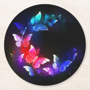 Dessous-de-verre Rond En Papier Papillons de nuit Neon brillants sur arrière - pla