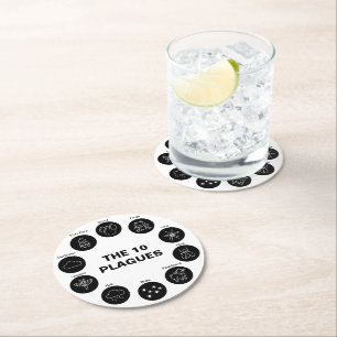 Dessous-de-verre Rond En Papier Pâque Les 10 Plaies Sèder noir et blanc