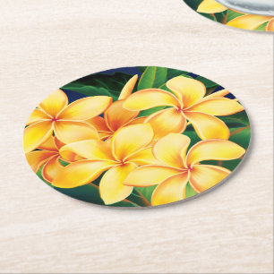 Dessous-de-verre Rond En Papier Paradis tropical Plumeria Hawaiian