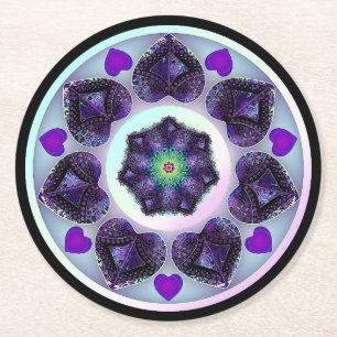 Dessous-de-verre Rond En Papier Parapluie violet & coeurs .7