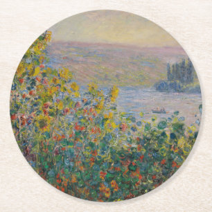 Dessous-de-verre Rond En Papier Parterres de fleurs à Vétheuil, paysage impression