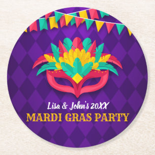 Dessous-de-verre Rond En Papier Partie de mascarade de mardi gras