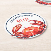 Dessous-de-verre Rond En Papier Partie de plage d'anniversaire de crabe d'été (Incliné)