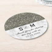 Dessous-de-verre Rond En Papier Parties scintillant Argent Et Mariage Marbre blanc (Incliné)