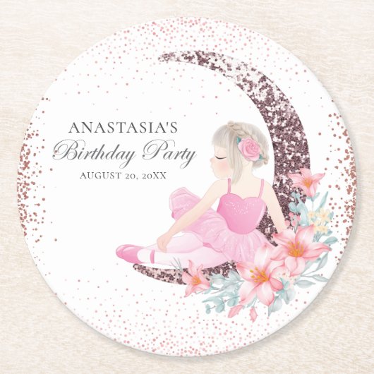 Dessous-de-verre Rond En Papier Parties scintillant Ballerina Anniversaire Personn (Devant)