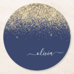 Dessous-de-verre Rond En Papier Parties scintillant Bleu de la Marine d'or Script<br><div class="desc">Parties scintillant bleu marine et or étincelante Script Monogramme Nom Dessous de verre papier. Cela fait le cadeau parfait de remise de diplômes,  anniversaire,  mariage,  douche nuptiale,  anniversaire,  baby shower ou bachelorette pour quelqu'un qui aime le luxe glam et les styles chic.</div>