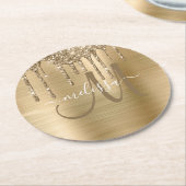 Dessous-de-verre Rond En Papier Parties scintillant Chic Gold Driving Brossé Monog (Incliné)