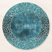 Dessous-de-verre Rond En Papier Parties scintillant de Empreinte de léopard bleu T (Devant)