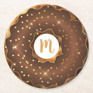 Dessous-de-verre Rond En Papier Parties scintillant d'or chocolat beignet monogram