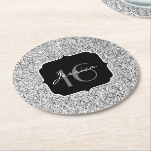 Dessous-de-verre Rond En Papier Parties scintillant gris argenté brillant doux 16