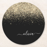 Dessous-de-verre Rond En Papier Parties scintillant Noir Or Script Monogramme Nom<br><div class="desc">Parties scintillant à étincelles noir et or Script Monogramme Nom Dessous de verre papier. Cela fait le cadeau parfait de remise de diplômes,  anniversaire,  mariage,  douche nuptiale,  anniversaire,  baby shower ou bachelorette pour quelqu'un qui aime le luxe glam et les styles chic.</div>