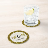 Dessous-de-verre Rond En Papier Parties scintillant or tendance Monogramme Mariage (En situation)