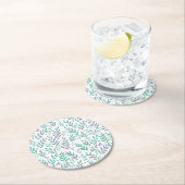 Dessous-de-verre Rond En Papier Pastel aquarelle branches pourpre et vert (En situation)