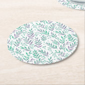 Dessous-de-verre Rond En Papier Pastel aquarelle branches pourpre et vert (Incliné)