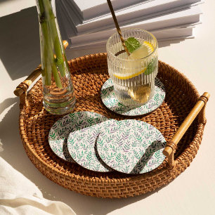 Dessous-de-verre Rond En Papier Pastel aquarelle branches pourpre et vert