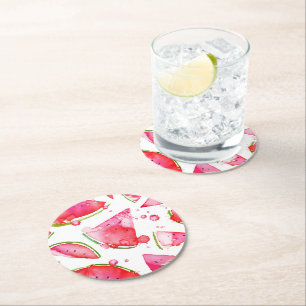 Dessous-de-verre Rond En Papier Pastèque à l'aquarelle 1