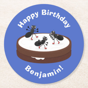 Dessous-de-verre Rond En Papier Patinage sur glace de fourmis joyeuses sur dessin 