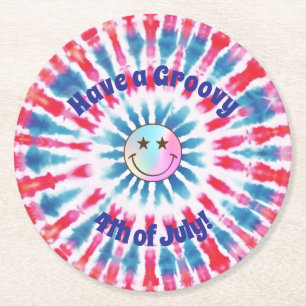 Dessous-de-verre Rond En Papier Patriotique rétro Hippie 4 juillet Dessous de verr