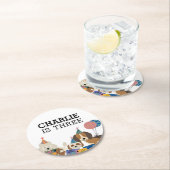 Dessous-de-verre Rond En Papier Pawty Chien Chien Chien Chien Chiot fête d'anniver (En situation)