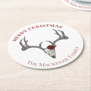 Dessous-de-verre Rond En Papier Pays Joyeux Xmas Renne Cerf Antlers