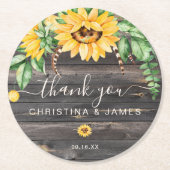 Dessous-de-verre Rond En Papier Pays rustique Merci tournesol mariage Faveur (Devant)