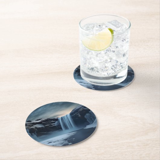 Dessous-de-verre Rond En Papier paysage de cascade en Islande (En situation)