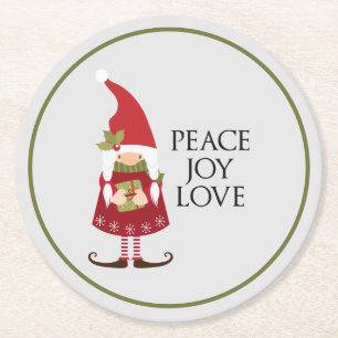 Dessous-de-verre Rond En Papier Peace Jove Love Girl Gnome Holiday